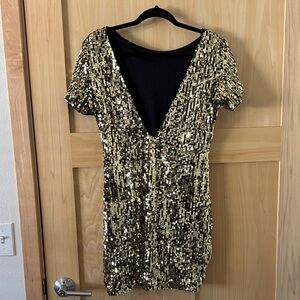 Gold Sequin V-Neck Midi Dress - Brand